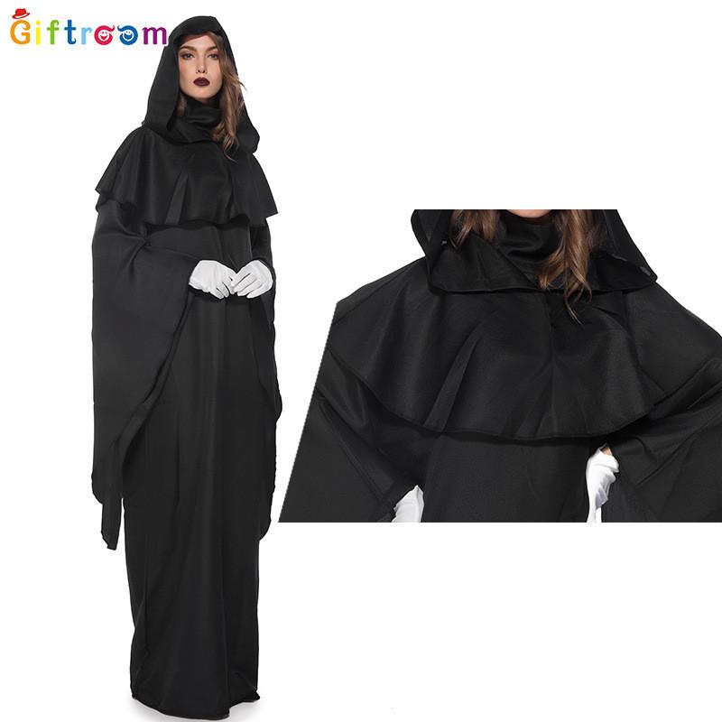 Trendy Adult Dark Witch Cloak Dress Made Of Soft Polyester For Halloween Events