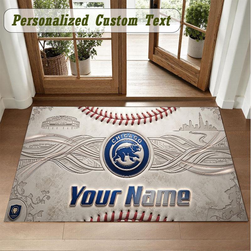 Crystal Velvet Square Rug Custom NameChicago Cubs Pattern Non Slip Home Floor Decor Rug