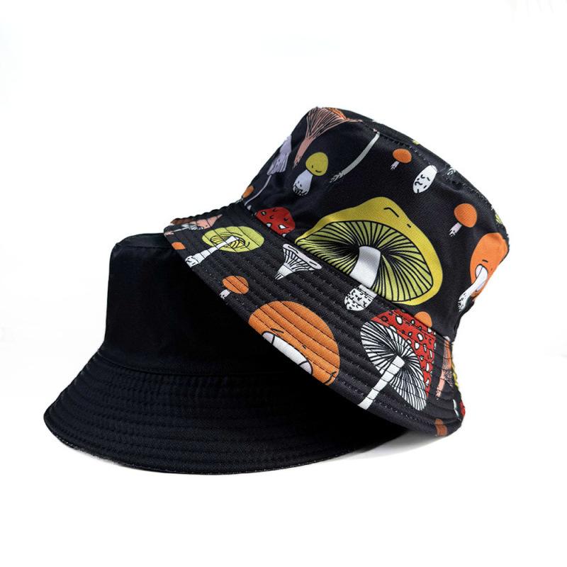Temu double-sided mushroom printed bucket hat for men and women outdoor sunscreen sunshade basin hat retro casual hat