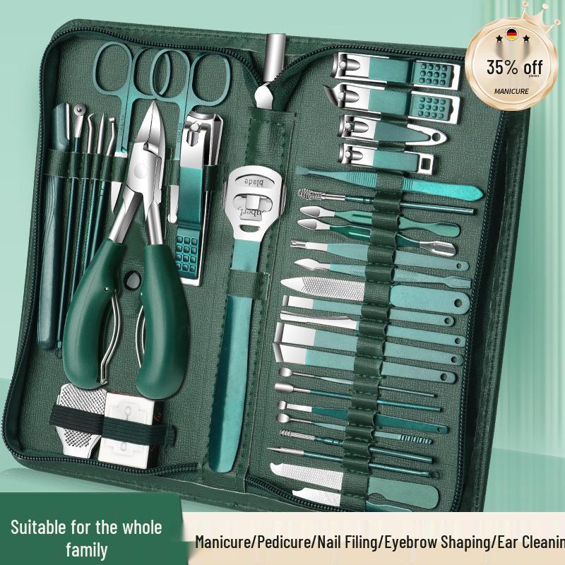 Dark Green 35-Piece Nail Clipper & Manicure Set with Zip Bag