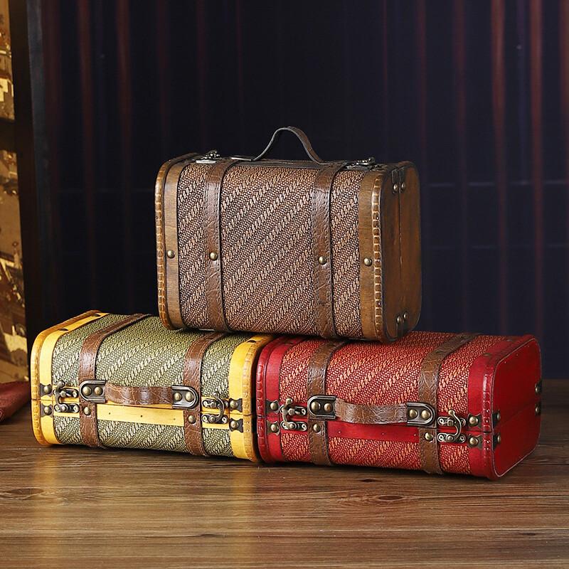 Vintage Wooden Box Portable Travel Suitcase Storage Box Window Display Box Decor Treasure Chest Storage Case for Home