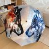 1PC Fire Wolf Ice Wolf Pattern Small Travel Automatic Folding Umbrella, Compact Windproof Umbrella, Automatic Open/Close ,Gift-091522