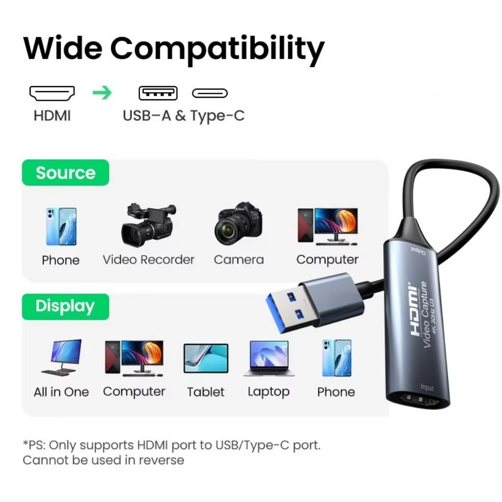 USB 3.0 Video Capture Card 4K HDMI-compatible To USB 2.0 Type-C Game Grabber Record For Switch Xbox DVD PS5/4 Live Broadcast