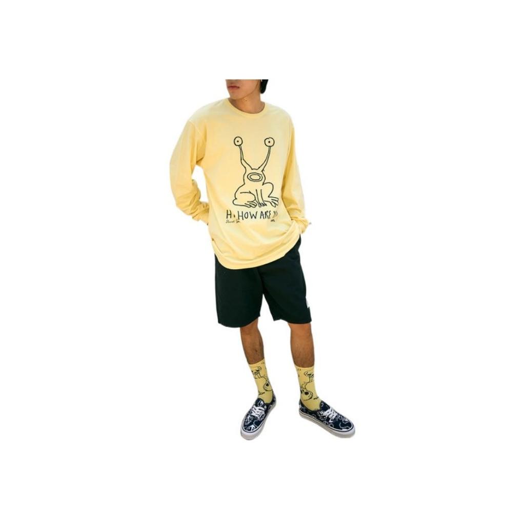 Vans X Johnston Cartoon Alien Letter Print Loose Fit Crew Neck Long Sleeve T-Shirt Unisex Tops Yellow VN0A7SOM86V1