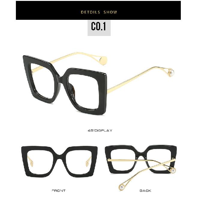Plain Lens Glasses, Large Frame, Square-shaped Glasses, Blue Light Blocking Glasses, Batch 1916