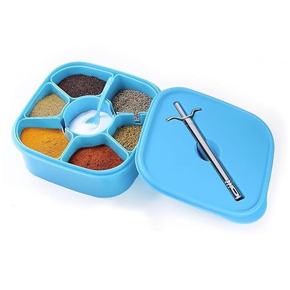 RSINC MASALA BOX WITH LIGHTER|Plastic Square 7 Sections Masala Dabba Box Set, Spice Box Set - Masala Box - 7 in 1 with free Gas Lighter (Set of 1)