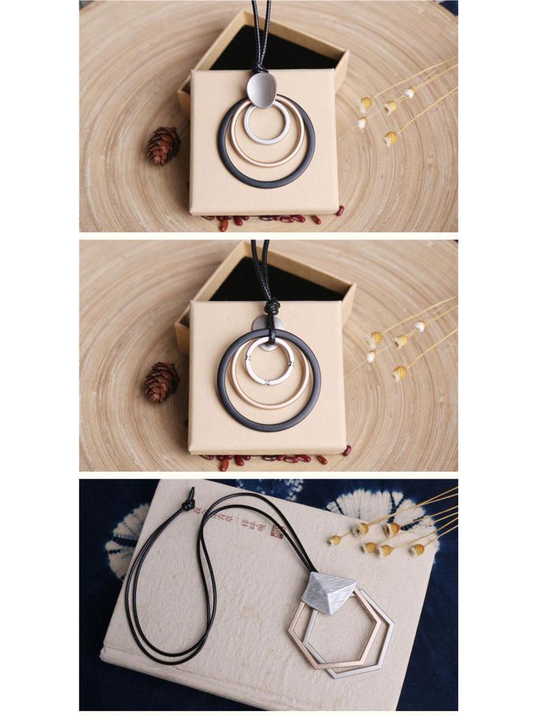 Evropsko-americký retro dlouhý náhrdelník s přívěskem: Jednoduchý svetr řetízek v korejském stylu pro studenty