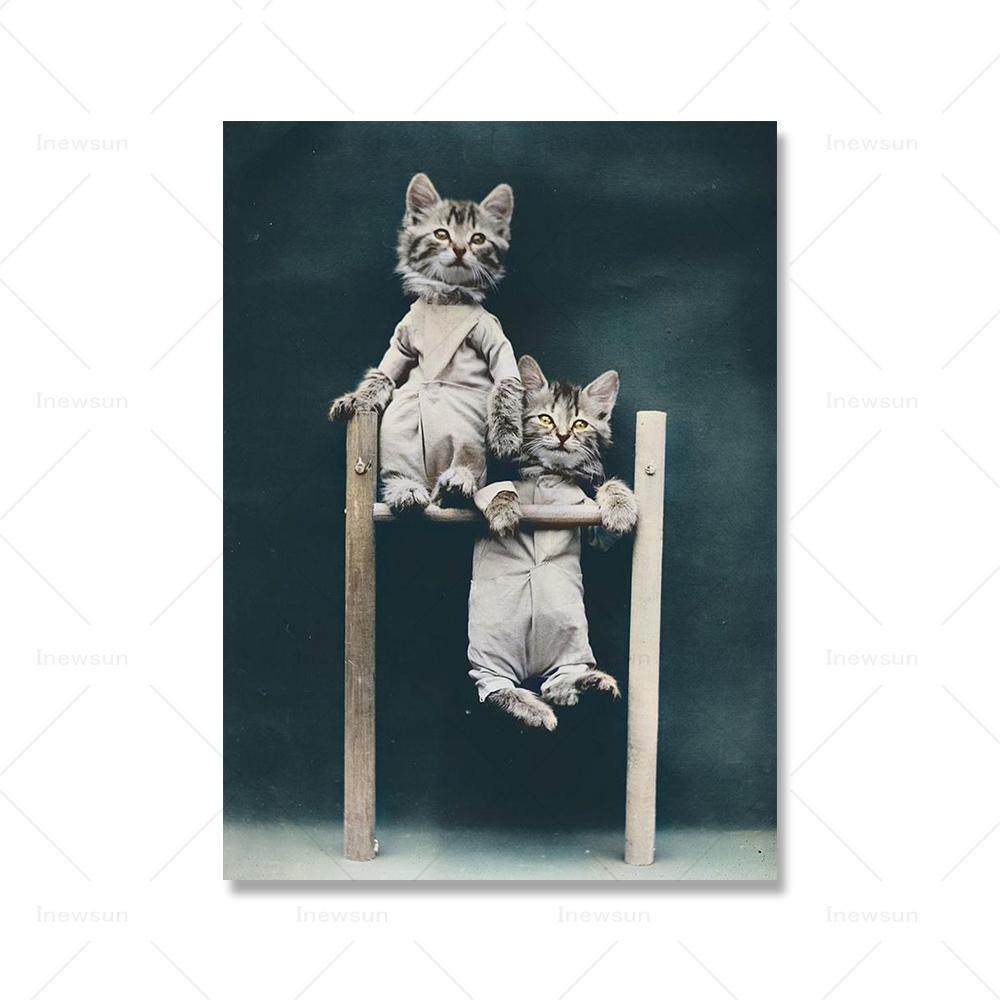 

Винтажное настенное искусство котят на перекладине с принтом на холсте, картина в стиле ретро, ​​забавный постер с изображением кошек и животных, украшение для дома, комнаты для домашних животных, изображение 21x30cm No Framed
