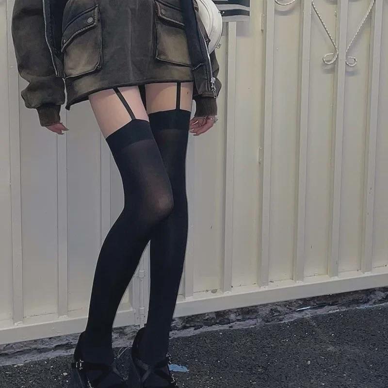 "Damen Oberschenkelhohe Weiße Strapsstrümpfe - Sommerdünn, JK-Stil, Schwarze Seide, Sexy, Reinweiß, Lange Kniestrümpfe"