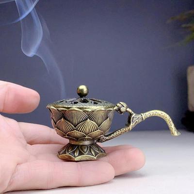 1p Creative Retro Incense Lotus Incense Handheld Alloy Antique BrassBurner Home Office Table Small Metal Craft Home Decor