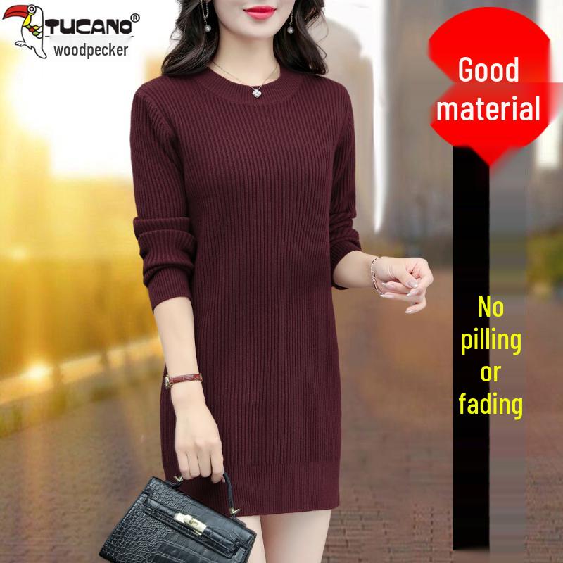 Women's Woodpecker Mid-Length Knitted Sweater Dress - Autumn/Winter 2025 Fashion.