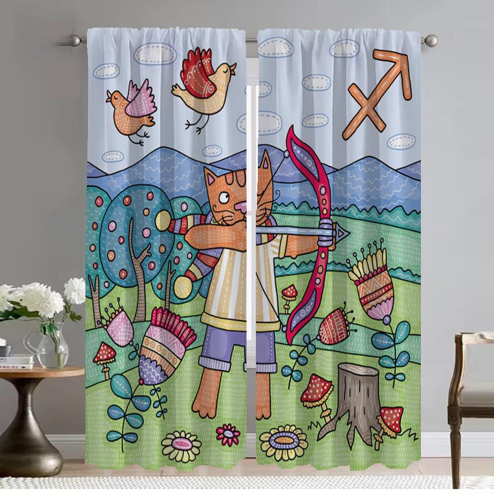 Kawaii Cat Halloween Decoration Blackout Curtain for Room 2 Panel Shades Partition Modern Living Room Curtains Tulle for Bedroom