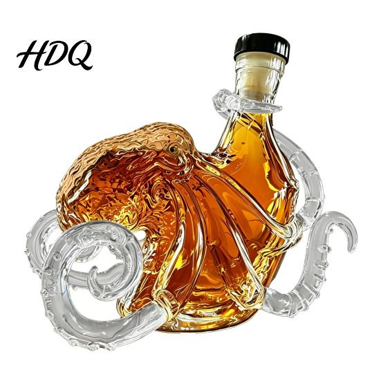 Whiskey Bottle Decanter with Octopus Design Glass Wine Bottle Sealing Preserves Aroma Handmade And Flavor Beverage Container Gift for Men