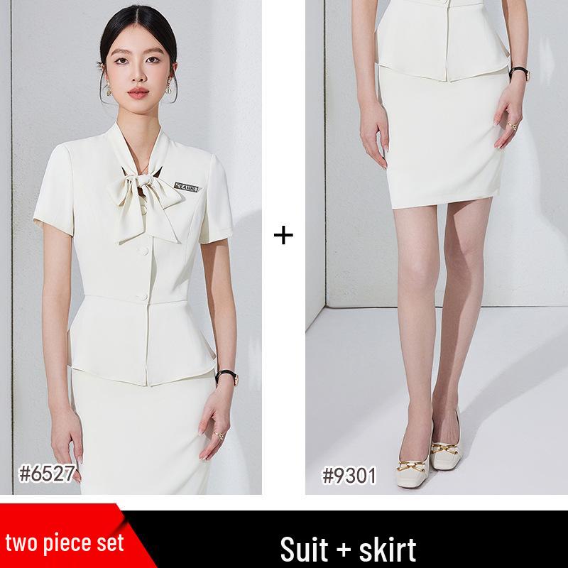 Women's Thin Dark Blue Short-Sleeve Suit Set - Summer Hotel Front Desk, Lobby Manager, Jewelry Store Uniform