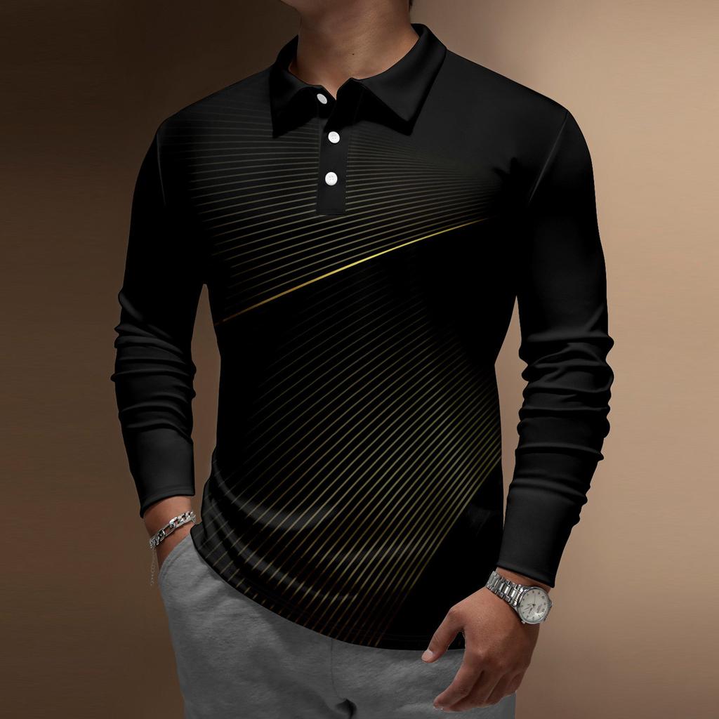 Pánská sportovní košile s klopou a dlouhým rukávem s potiskem pro volný čas