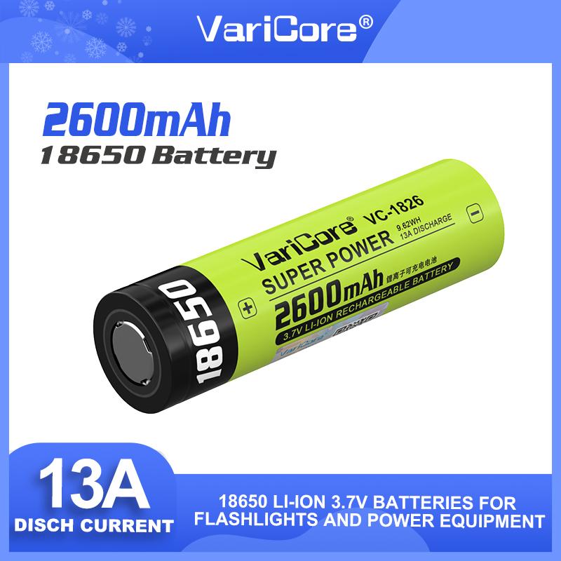 

Аккумулятор литий-ионный VariCore VC-1826 18650 3.7 В 2600 мАч Высокая емкость Высокий ток разряда 13 А Перезаряжаемый для DIY/RC/Дрели 1PCS