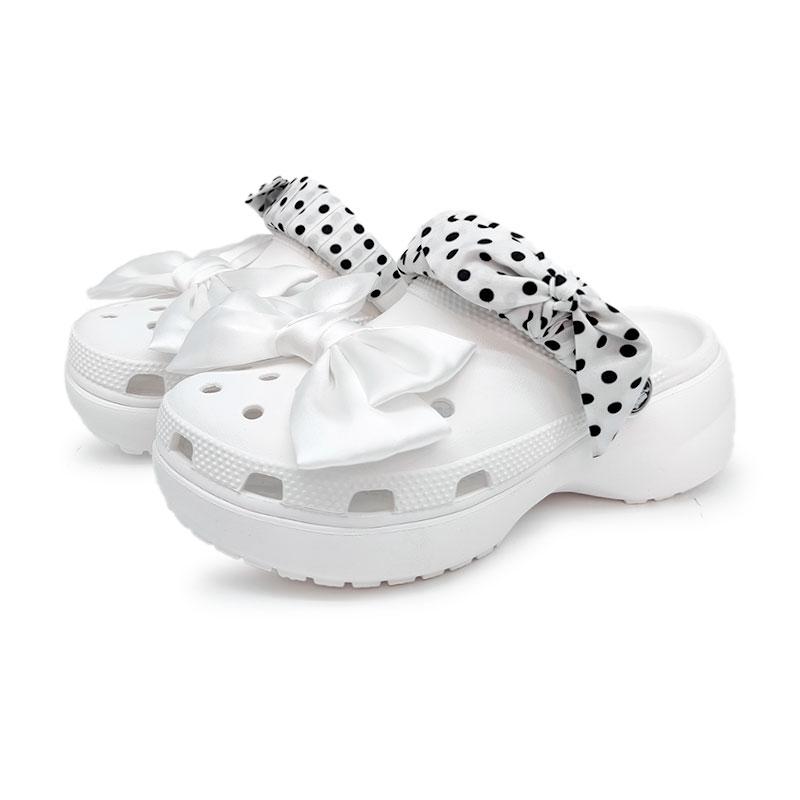 Crocs Classic Platform Clog Qingshan Polka Dot Butterfly EVA Fairy Style Harbour Style Hole Shoes Women's White