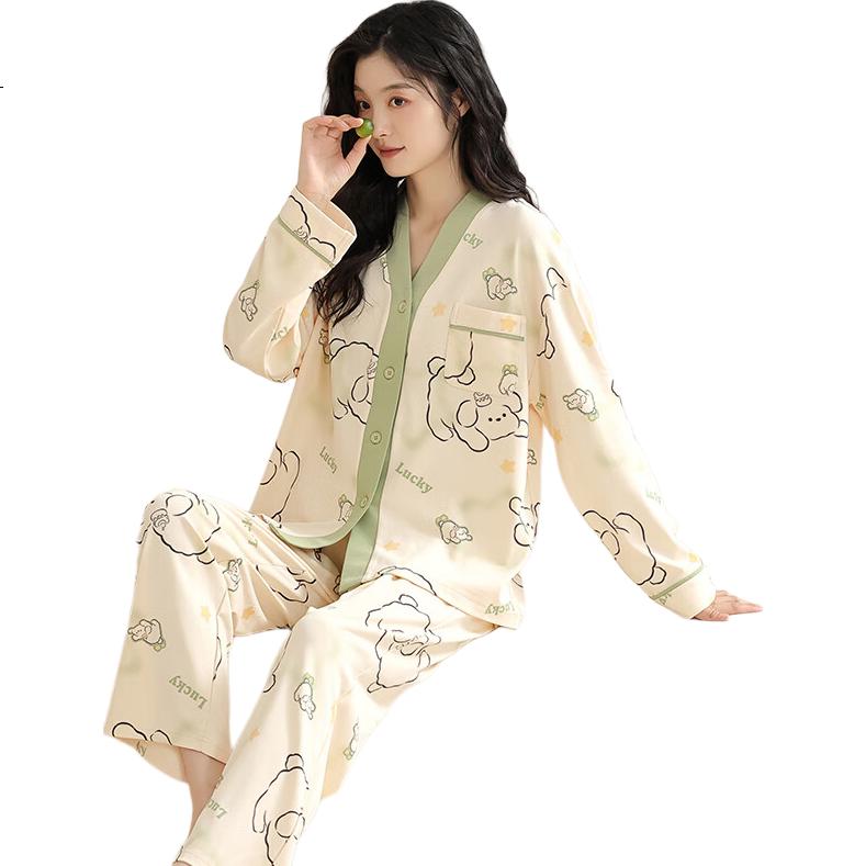 LangSha Women's Pajamas, Spring And Autumn Style, 2026 New Long-Sleeve Cardigan Set, Loose-Fitting Printed Ladies' Loungewear