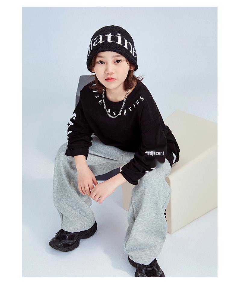 FULONGZAI 2025 Spring Korean Letter T-Shirt for Kids: Unisex, Medium to Large Sizes