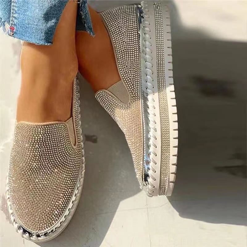 Plus Size 35-43 Shoes for Women Ladies Flat Sequined Sneakers Casual Slip On Platform Shoes Comfortable Vulcanized Shoes