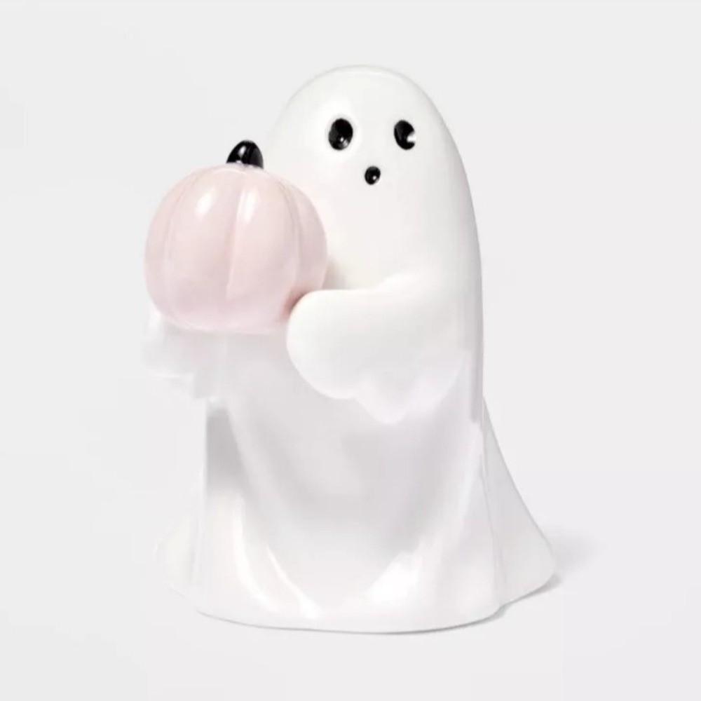 Halloween Specter Ornament Black Bat Pink Pumpkin Specter Holding Pumpkin Miniature Size Resin Figures Statue Party Accessories