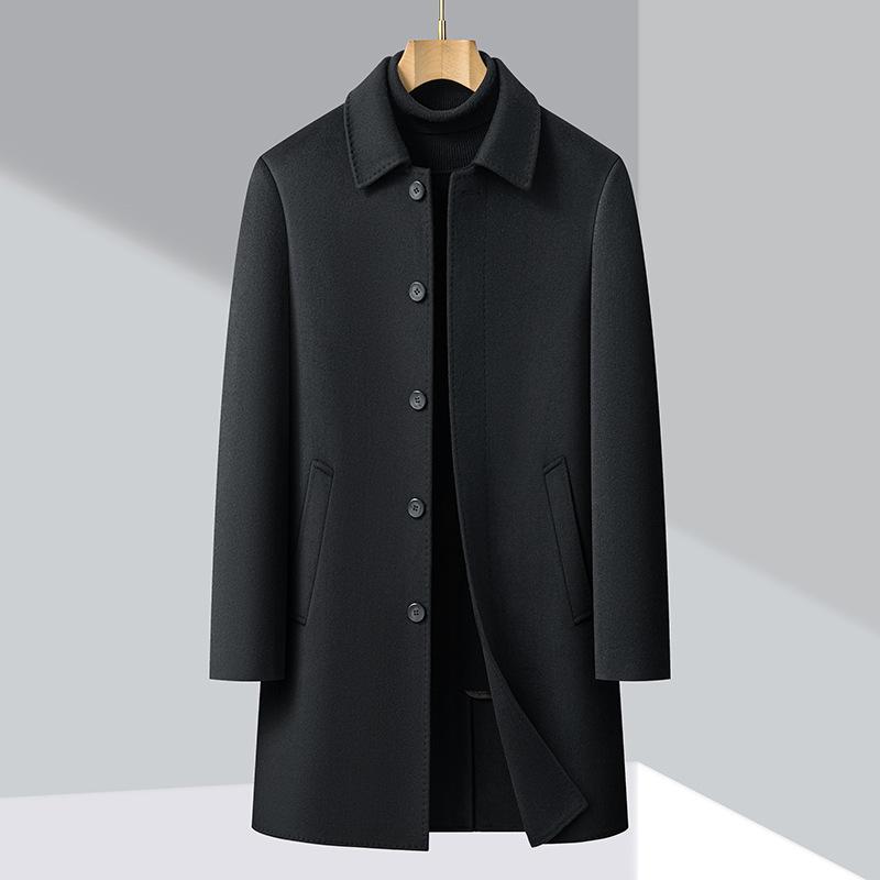 Cashmere coat men's handmade double-sided woolen down windbreaker middle-aged and elderly dad's winter lapel coat