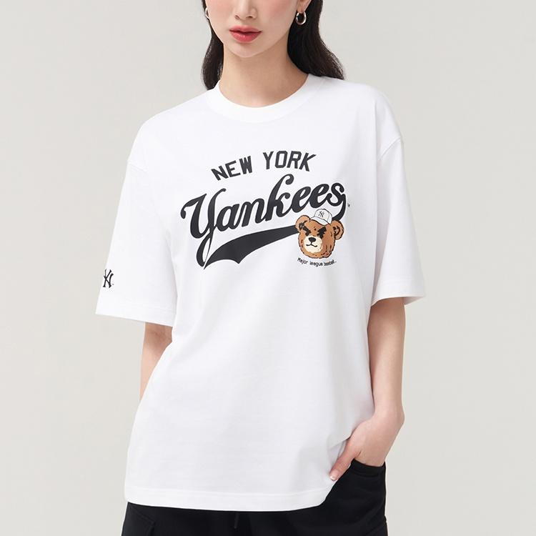 New MLB New York Yankees Scowling Bear Collection SS25 T Shirt Unisex Standard White 3ATSE0253-50WHS