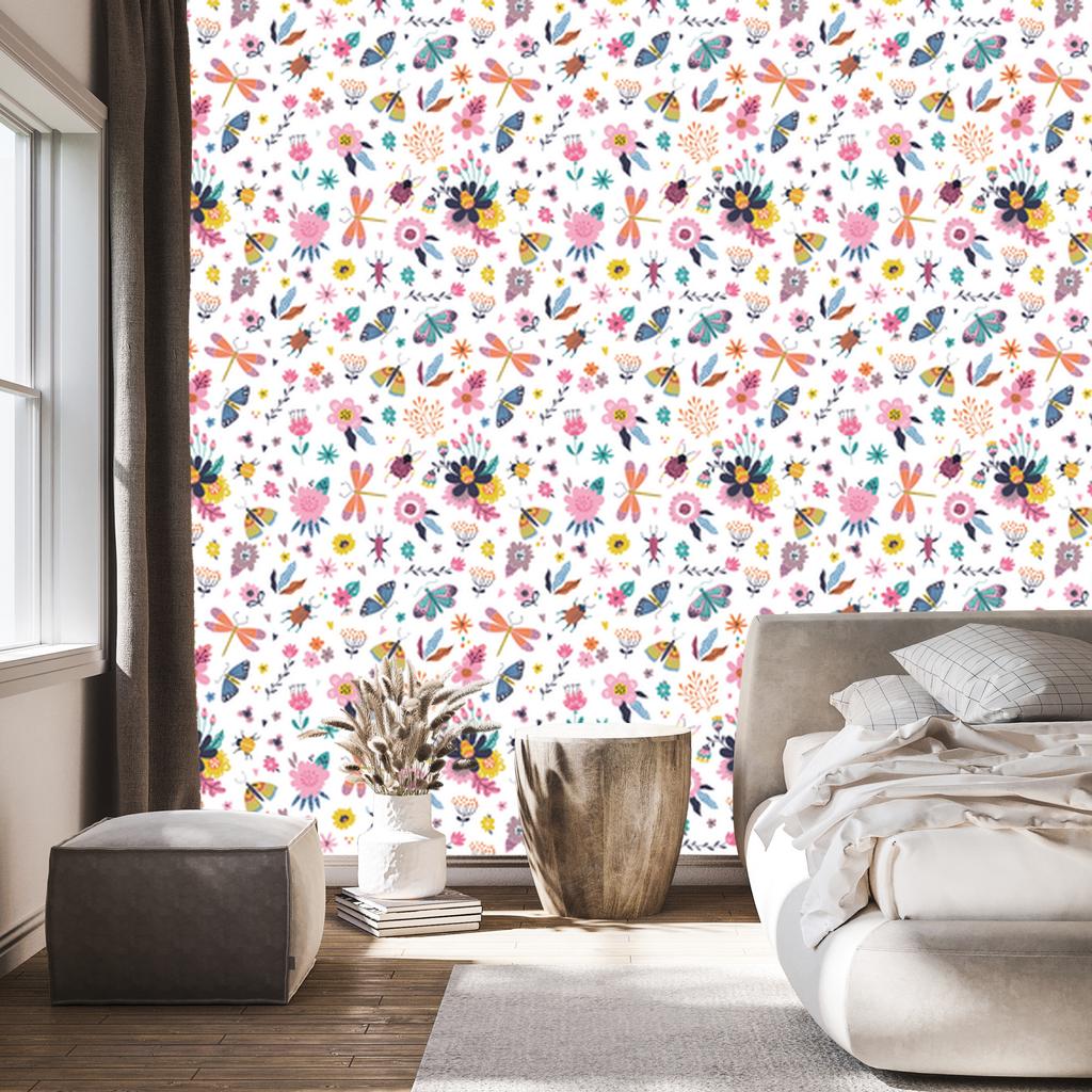 Wallpaper Flowers, Plants and Butterflies for Living Room and Bedroom 50x1000