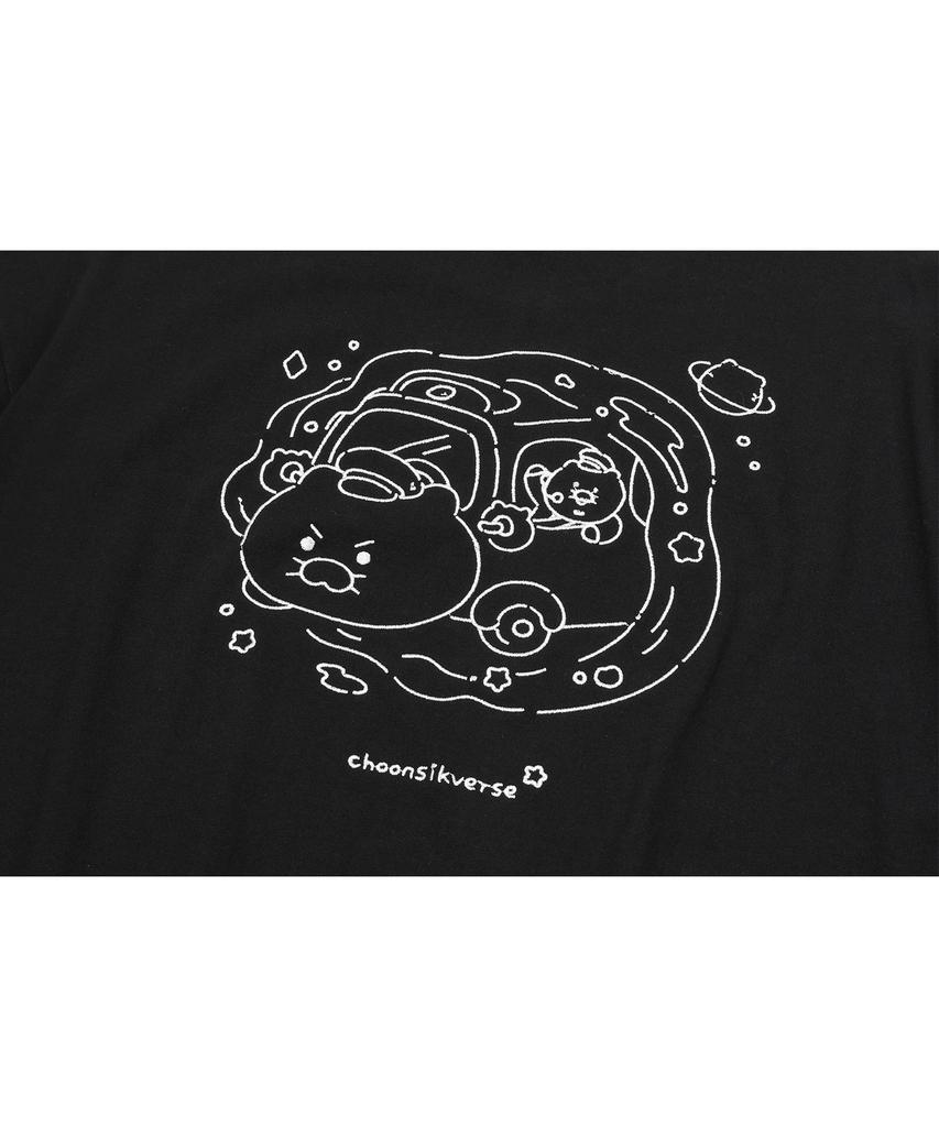 CPGN STUDIO [Cpgn X Kakao Friends] Universe Chunsik Embroidered Short Sleeve T-Shirt Black