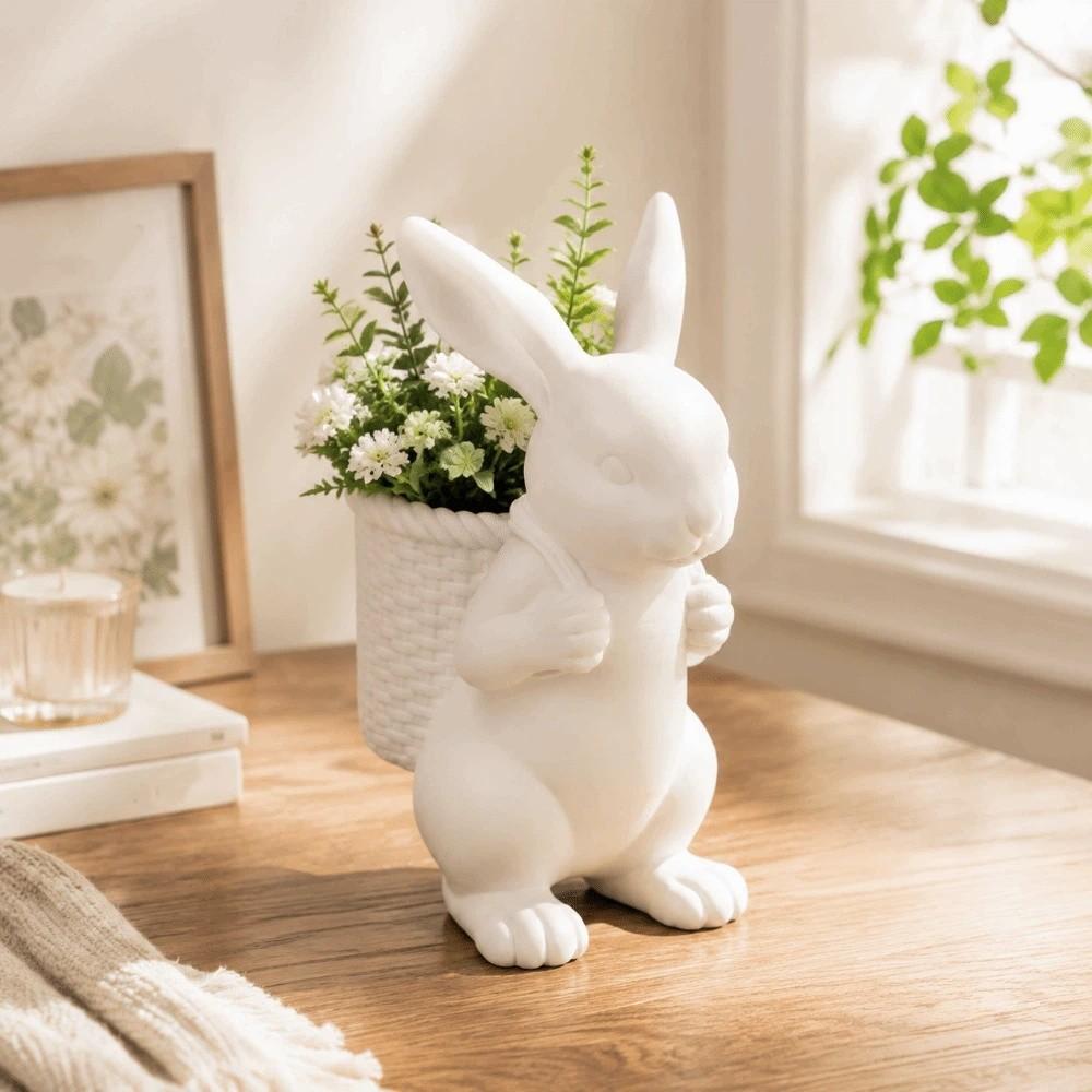 Cute 3d Printed Rabbit Flower Pot Embossed Floral Design Home Decor Mini Flowerpot Desk Ornaments Succulents Planter Home Decor