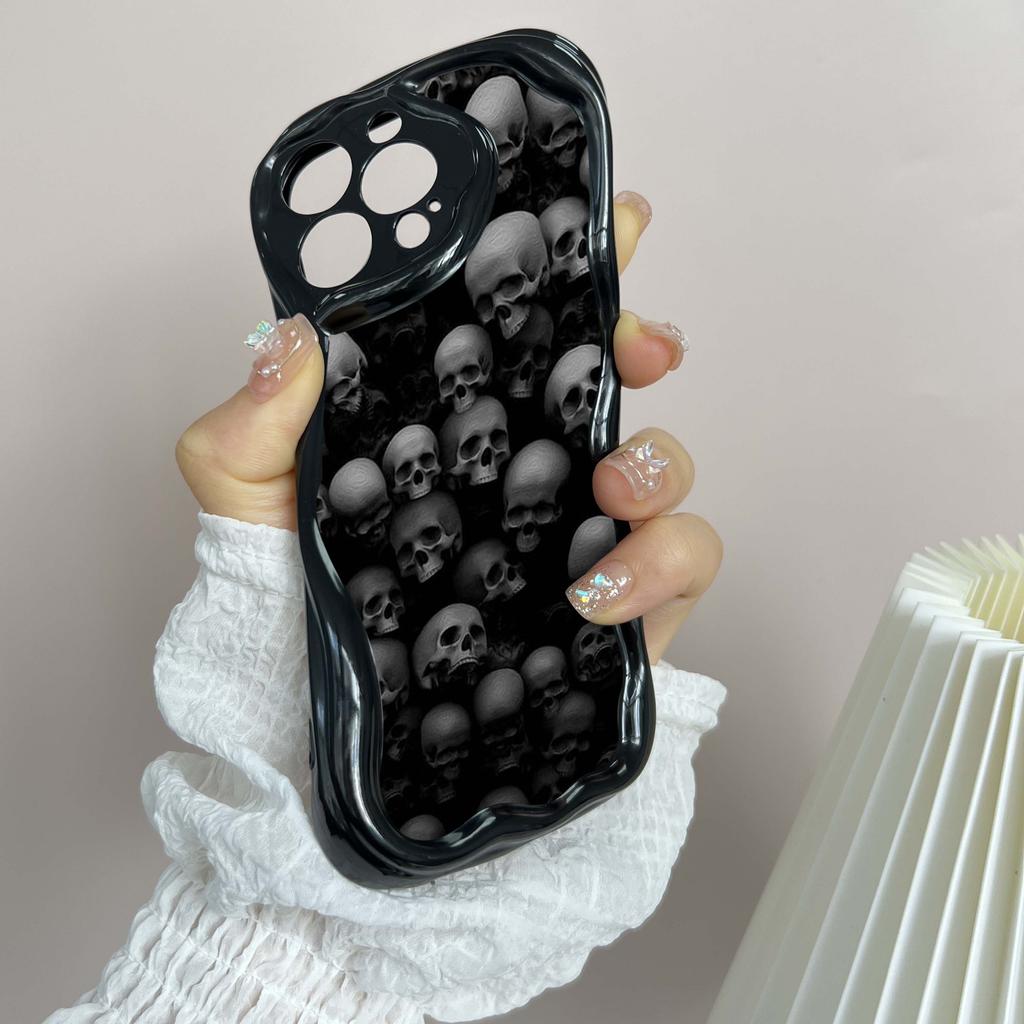 N60 Mareritt hodeskalle kunst design Bølgete telefondeksel for iPhone 15 14 Pro Max Samsung S24 Ultra A54 A34 A24 Xiaomi Redmi 13C Huawei Honor Mykt bakdeksel