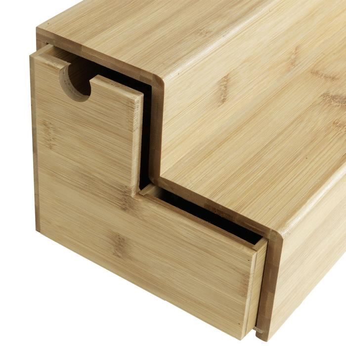 Rangement - bambou - escalier à deux étages - tiroir télescopique - organiseur de cuisine - beige