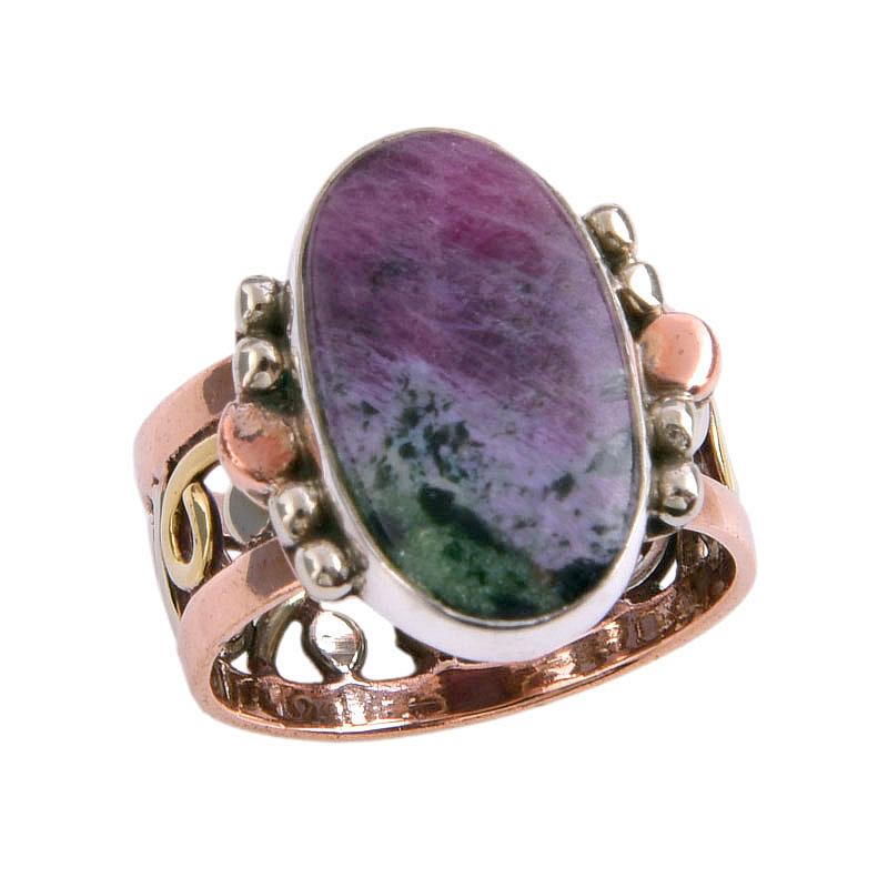 Ruby In Zoisite Lab-Created 925 Sterling Silver Jewelry Two Tone Ring S.5.5 U1r27