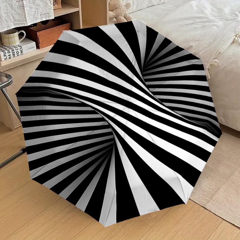 1 Pezzo Ombrello Automatico Apri/Chiudi a Strisce Spirale con Protezione Antivento, Tetto Robusto a 8 Stecche, Stecche Resistenti, Design alla Moda 1323A