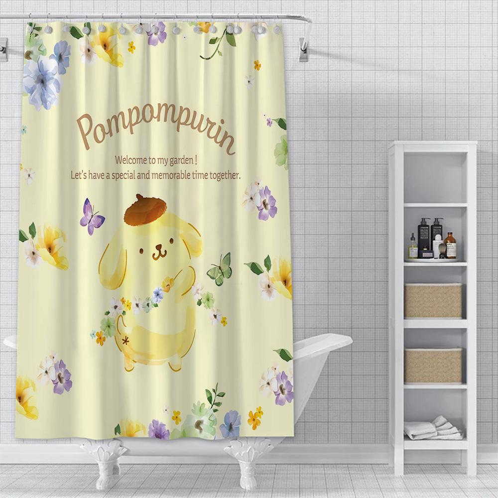 Cute Cartoon P-Pom Pom Purin Shower Curtain Waterproof Polyester Fabric Paint Colorful Bath Curtains Curtain With Hook