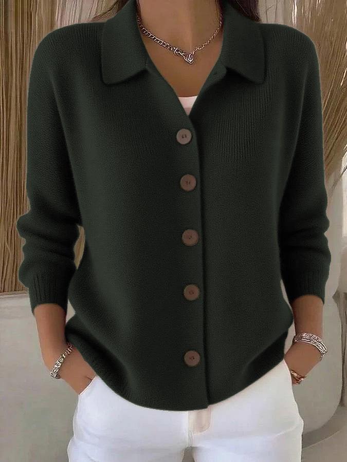 2025 Women's Solid Button Knit Lapel Cardigan Sweater - Autumn/Winter Casual Fashion