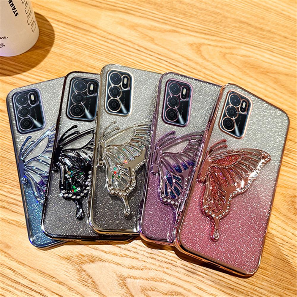 Glitter Butterfly Quicksand Plating Phone Case For OPPO A17 A16 A16S A54S A53S A91 A5 A9 A31 A53 2020 Reno 12 11 Pro 11F Cover
