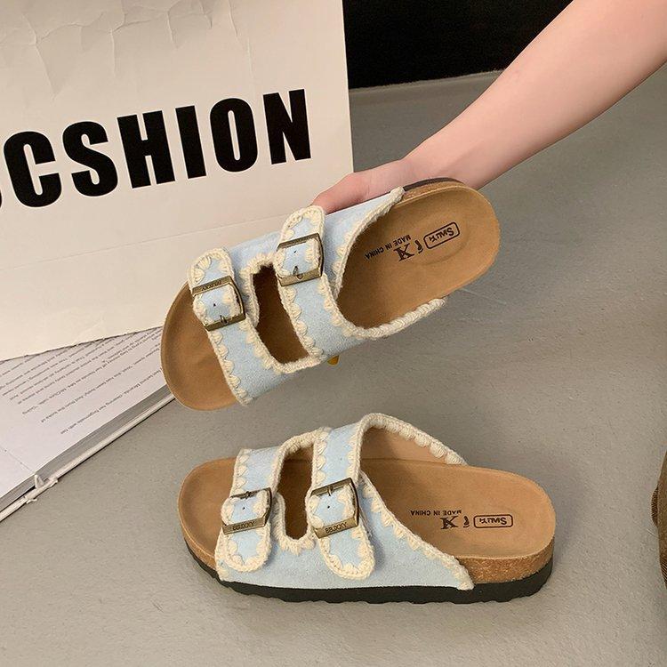 Thick-bottomed Boken slippers women's 2025 summer new versatile outer wear one-word belt buckle cool slippers Boken half slippers