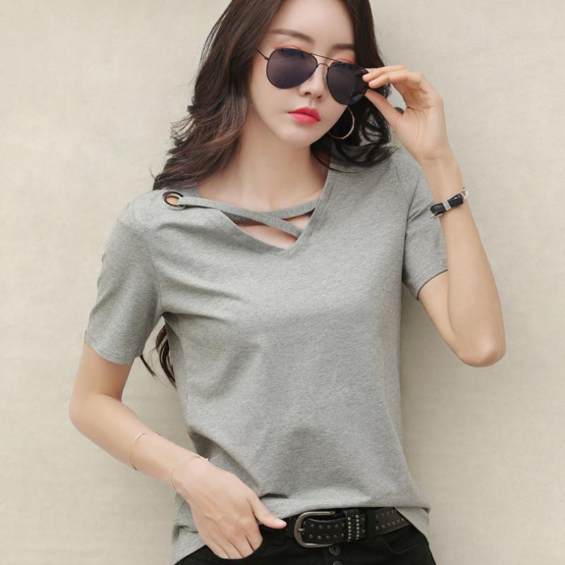 Short-sleeved Women's Summer White T-shirt Women's V-neck Loose Korean Version of The Top Casual InsT Shirt Trend