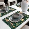 4-Pack Christmas Placemats 12x18 Inches, Festive Green Christmas Tree Print, Linen Table Mats for Holiday Dining and Kitchen Decor, Rectangular Woven