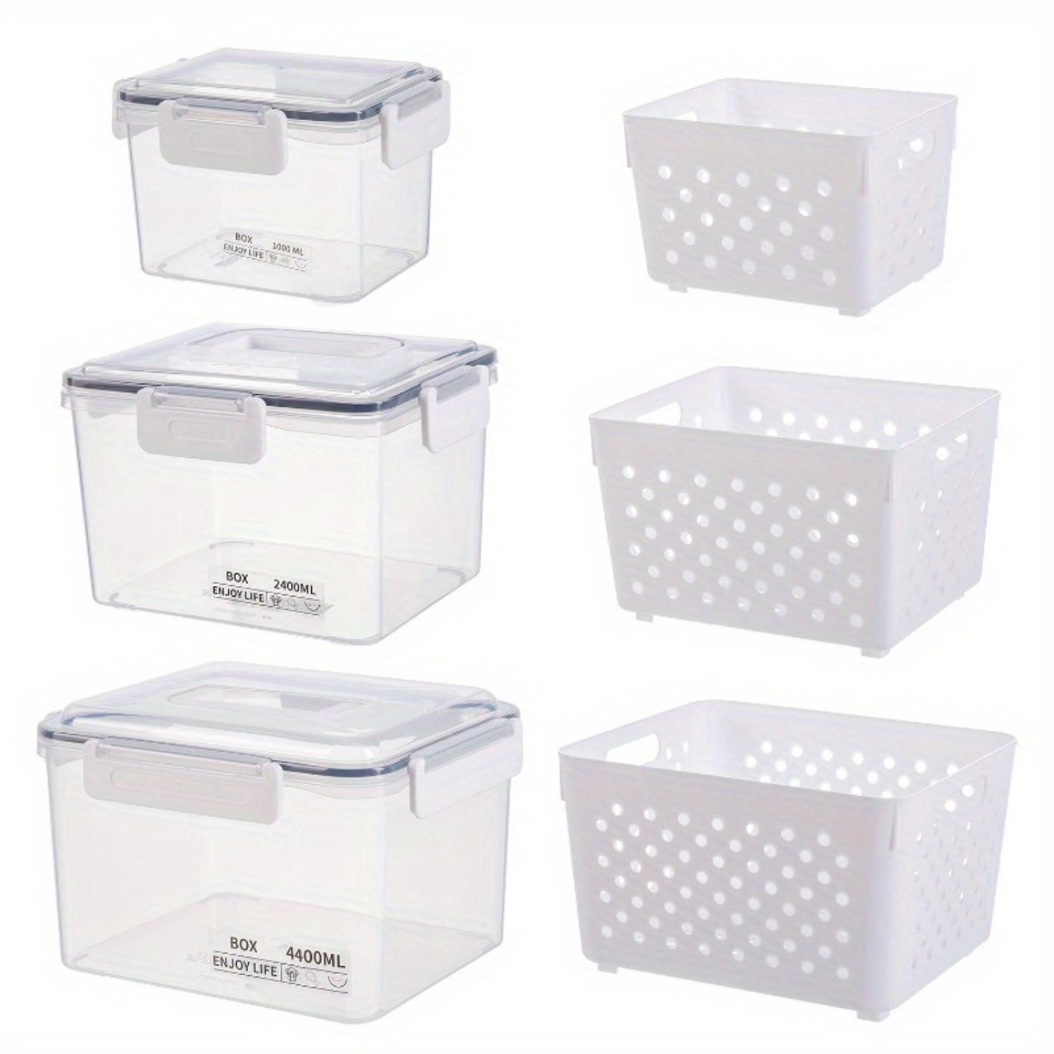 

6pcs/set 2025 New Ultra Large Capacity Food Storage Box (3 Storage Boxes+3 Drain Baskets),with Handles, Leak Proof, and Reusable белый