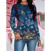 Autumn and Winter Women's Long-sleeved T-shirt Starry Sky Flower Art Print Top Is Skin-friendly and Breathable for Daily Outings