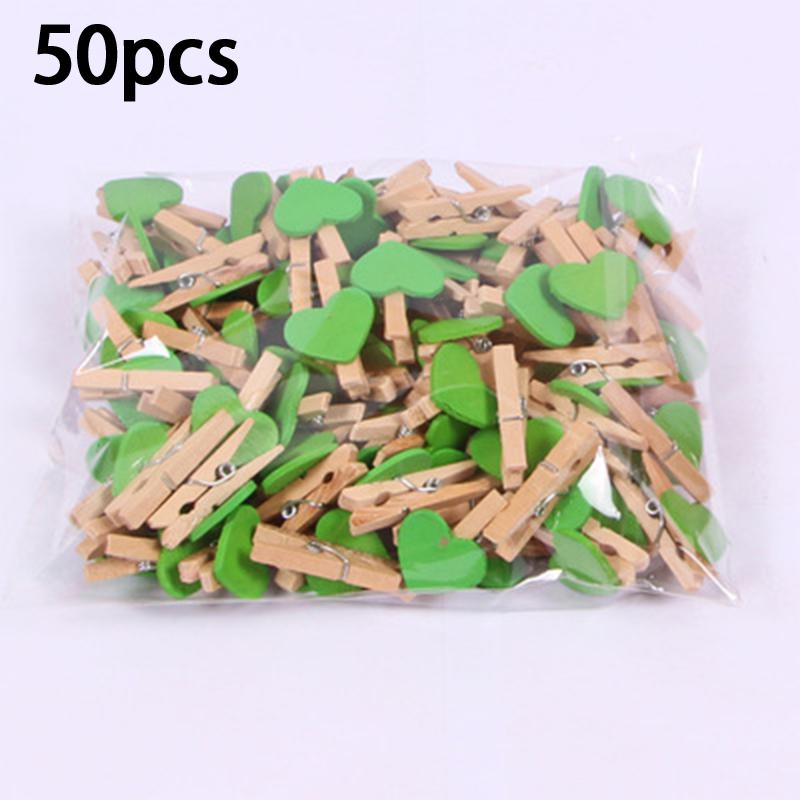 50Pcs Wooden Colored Love Heart Photo Clip Memo Paper Diy Photo Clips Wedding Decoration Postcard Clips Clothespin Home Decor