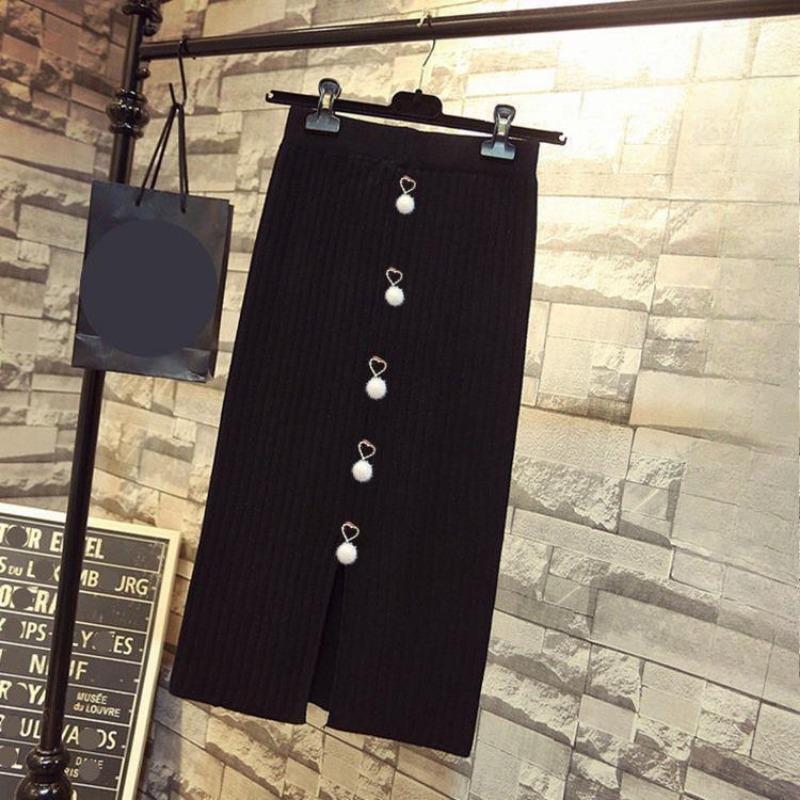 

Вязаная облегающая женская весенне-осенняя юбка-карандаш с разрезом, универсальная миди-юбка S