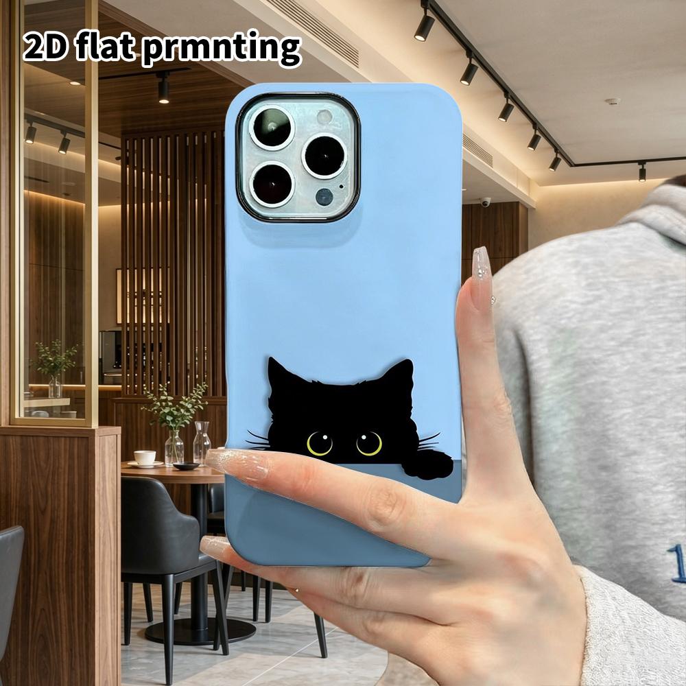Phone Case: 2D Flat Design Suitable for iPhone 18 17 16 15 14 13 Pro Film Protective Case, Couple Style, Little Black Cat with a Probe, Christmas and 