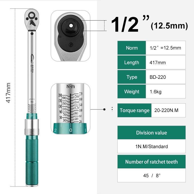 Adjustable Torque Wrench Industrial Grade Torque Wrench 0.5-220 N.M Car And Bicycle Repair Wrench