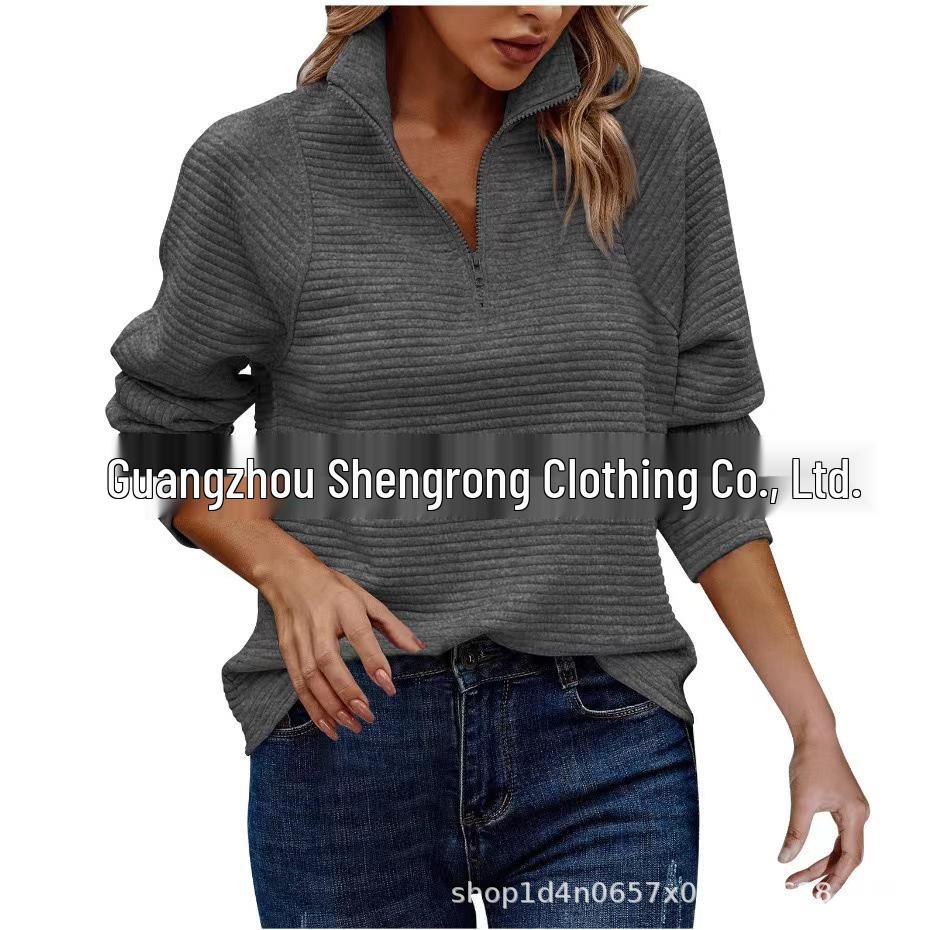 2025 New Arrival Solid Color Zipper Collar Hoodie for European & American Women