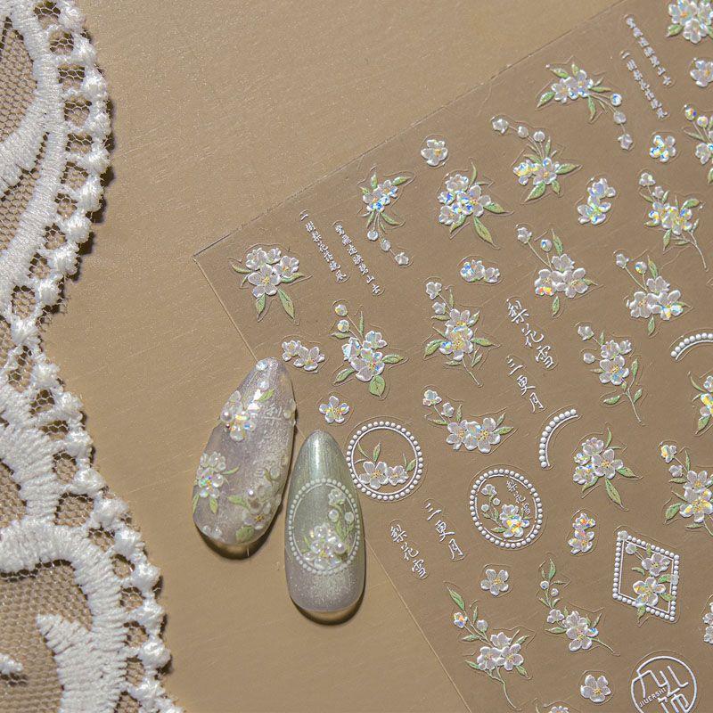 

Light Peach Blossom Pear Flower Nail Sticker New Arrival 5D Relief National Style Three-Dimensional Internet Celebrity Ins Nail Sticker Decoration A pear tree blossoms 4854