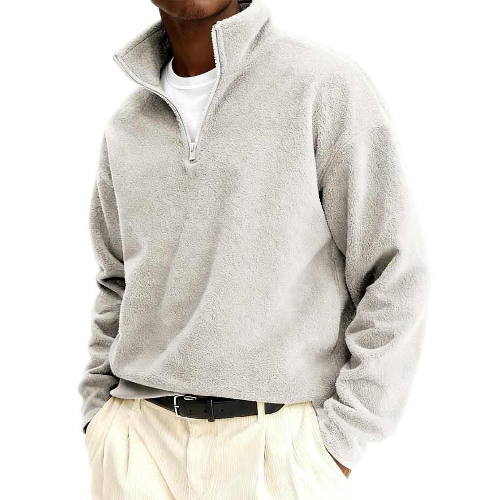Men’s Quarter Zip Pullover Fleece Long Sleeve Stand Collar Lightweight Pullover Casual Loose Fit Top for Everyday Wear