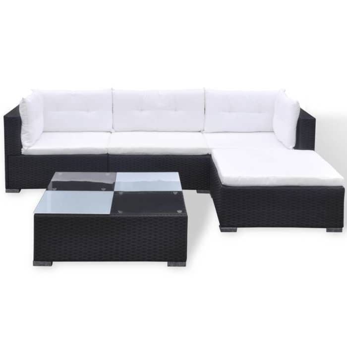 VidaXL Salon de jardin 5 pcs avec coussins résine tressée noir 42100